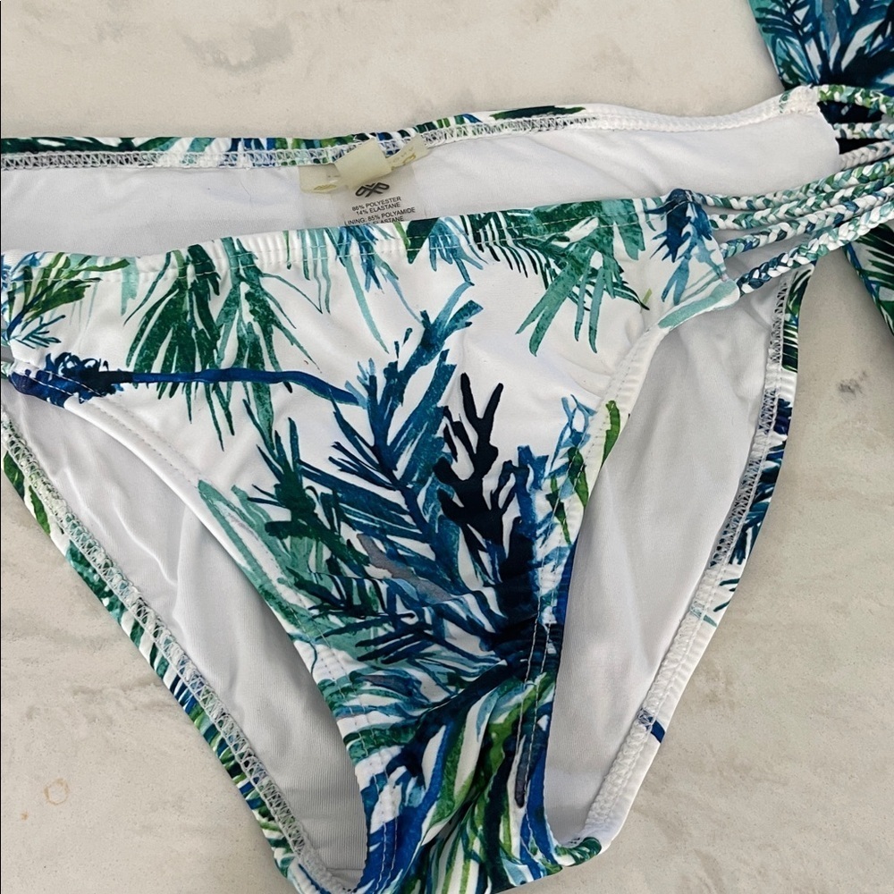PilyQ 3 piece bikini set top bottom sheer cover up tropical leaf swimwear sz S - Picture 14 of 17